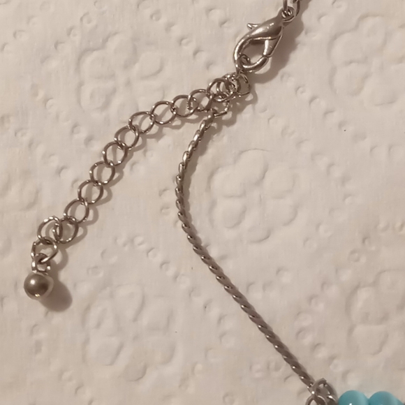 Blue cats eye quartz with silver heart charms in silver plated bracelet 7+3 inch - Picture 4 of 6